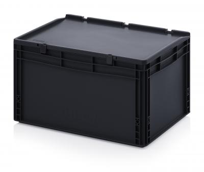 ESD Antistatic Euro Container Boxes with hinged lid - 60 x 40 x 33,5 cm (L x W x H) - 666 ESD ED 64/32 HG